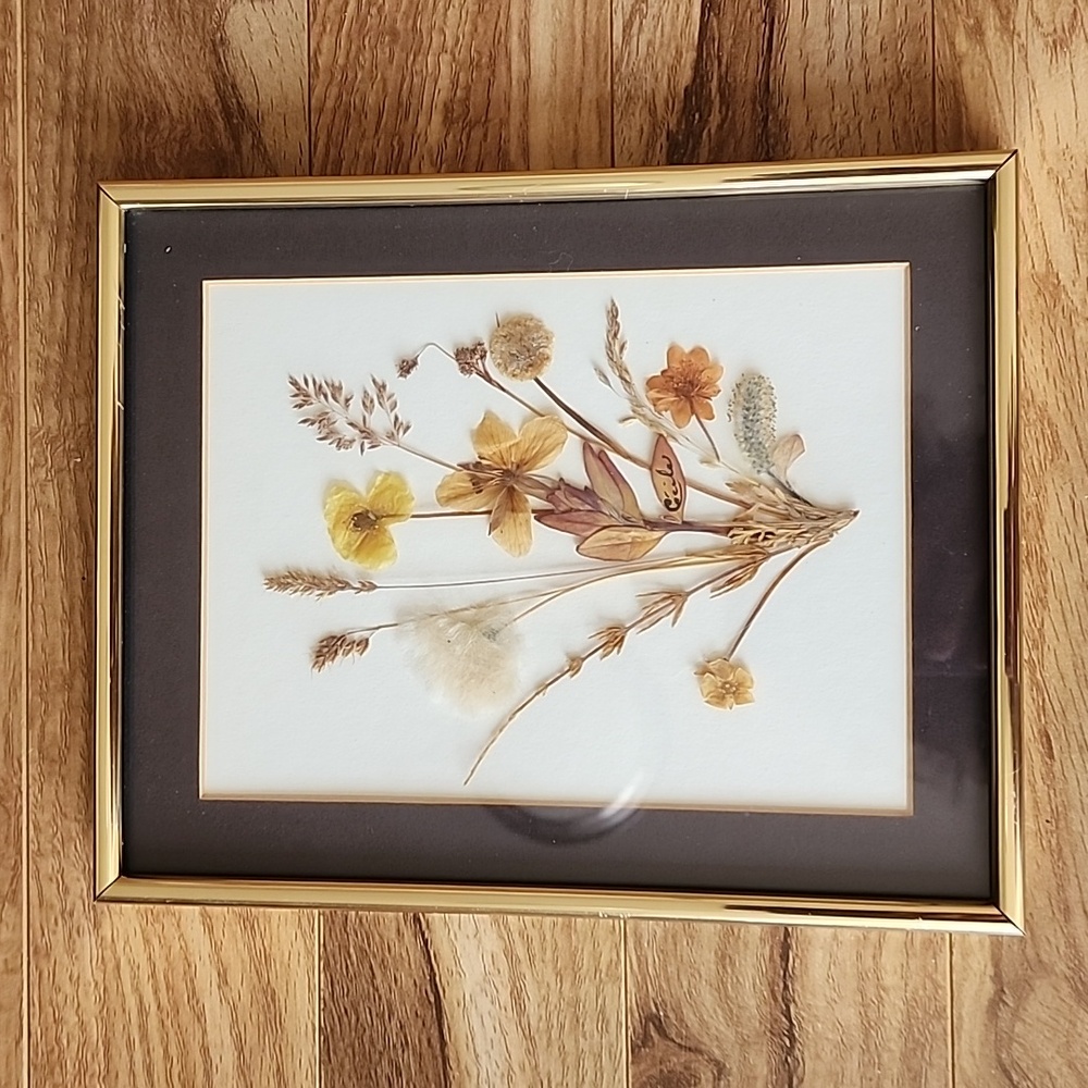 Vintage Pressed Dried Arctic Flowers Gold Framed Floral Art - Picture 11 of 11
